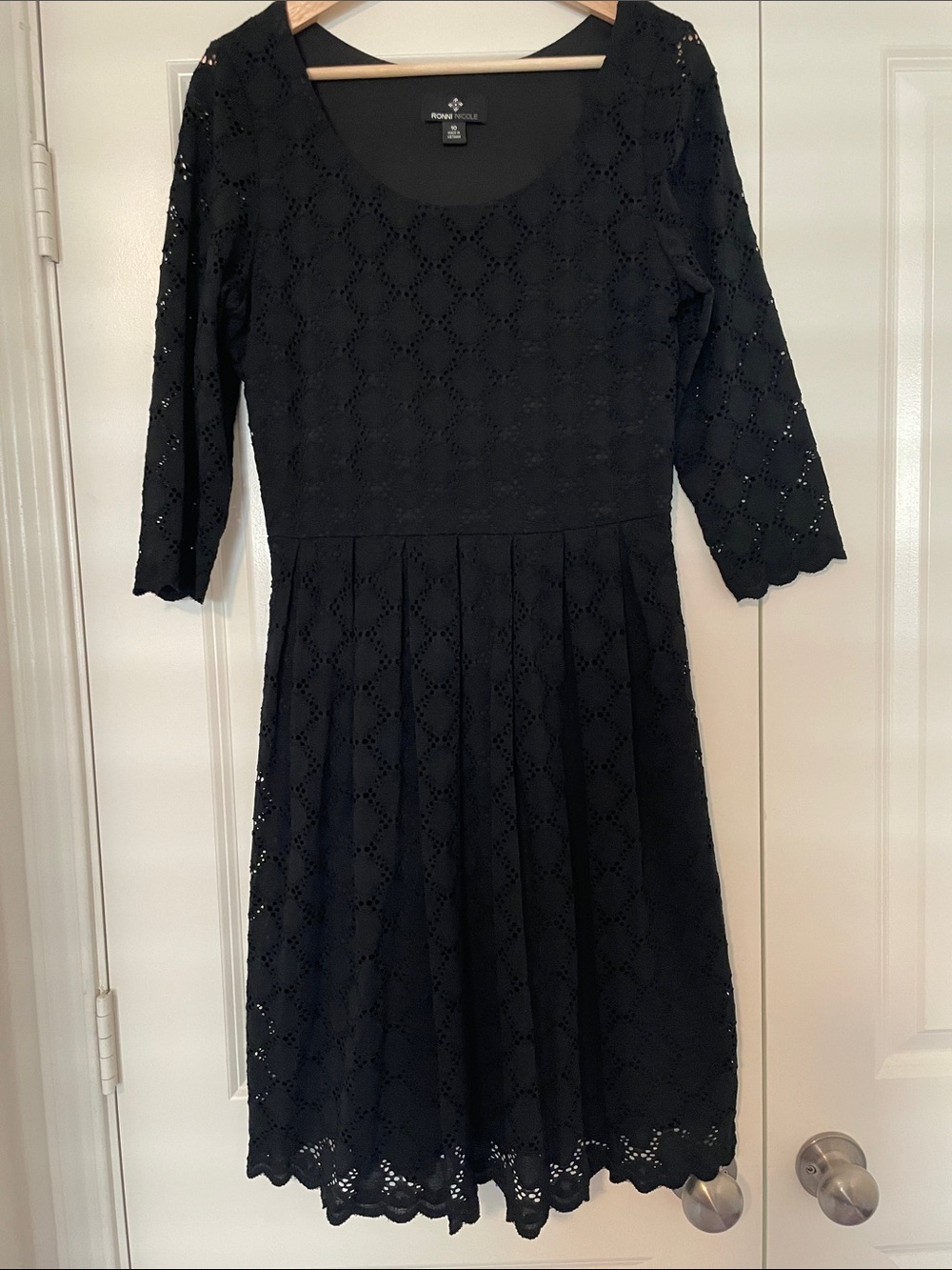 Ronni Nicole 10  Black Eyelet Lace Fit-and-Flare Dress